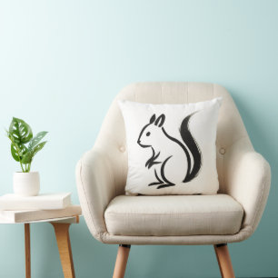 Coussin Écureuil minimaliste - Animal à pinceau d'encre su