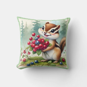 Coussin Écureuil tenant des baies