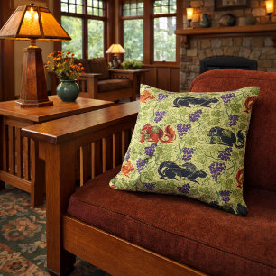Coussin Écureuils dans un motif rétro de vigne de l'ère vi