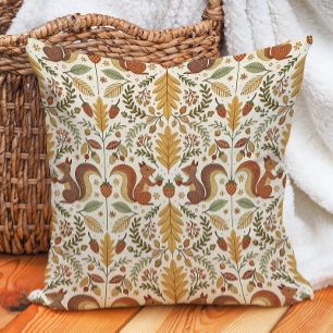 Coussin Écureuils Feuilles d'Automne Nature Chaude