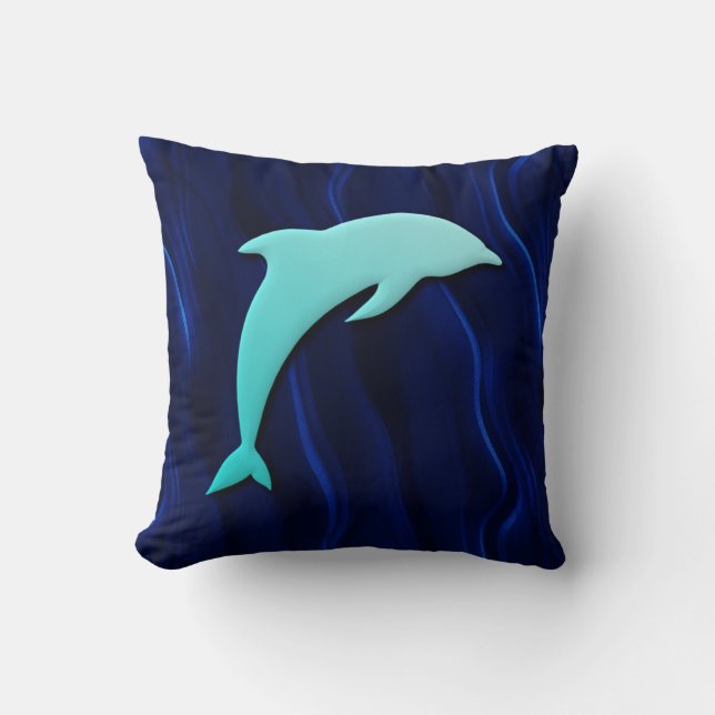 Coussin Effet 3D Dauphin Bleu sur Bleu Eau Profonde (Recto)
