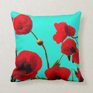Coussin Effet de l'aquarelle de la fleur du pavot rouge Ab