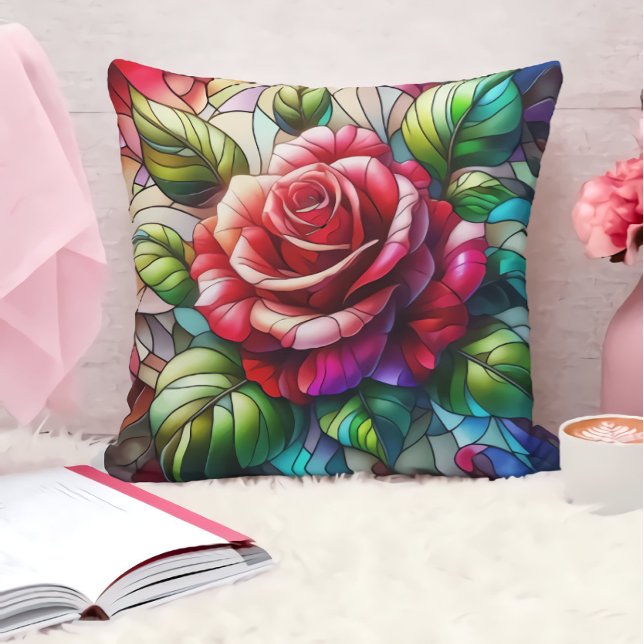 Coussin Effet de vitrail Rose Élégante (Créateur téléchargé)