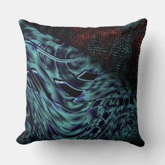 Coussin Effet tordu en bleu foncé, carré rouge en noir