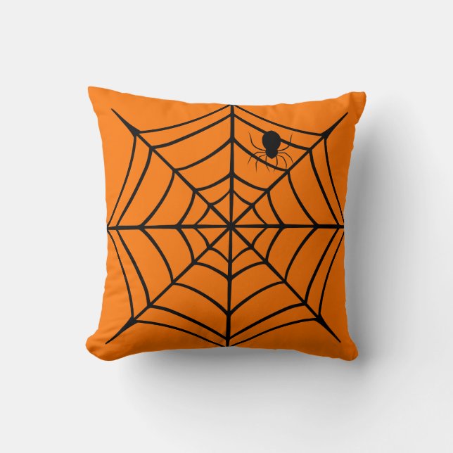 Coussin Éffrayant Black & Orange Spiderweb Spider Hallowee (Recto)