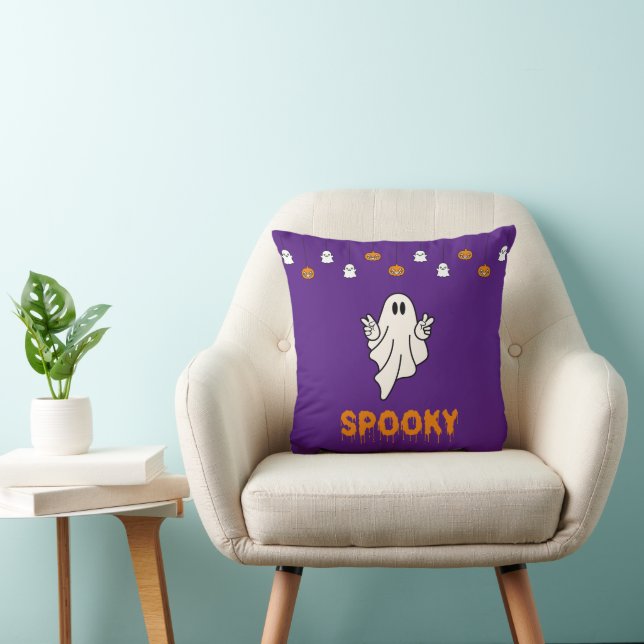 Coussin Éffrayant Fantôme Jack O' Lanternes Violet Hallowe (Chaise)