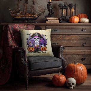 Coussin Éffrayant Skeleton Pirate Happy Halloween Matey