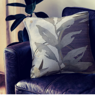 Coussin Eggplant Gris et ivoire Artistic Abstrait Aquarell