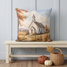Église de campagne automnale, paysage à l'aquarell