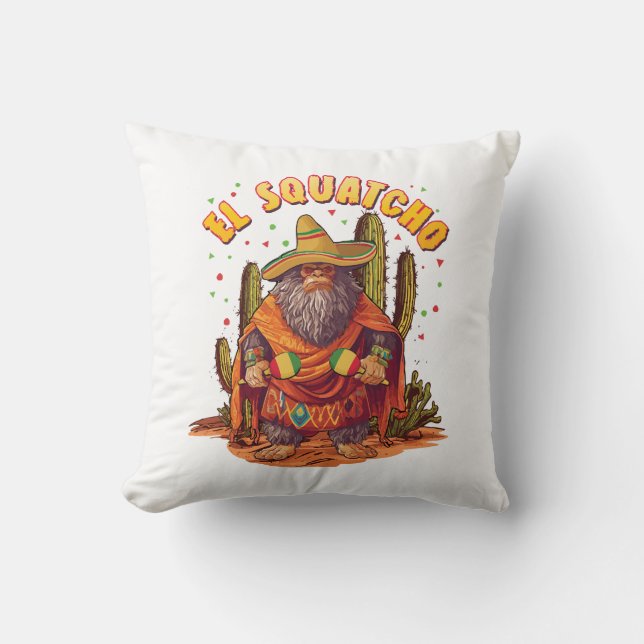 Coussin El Squatcho Bigfoot avec Maraca, Sombrero et Ponc (Recto)
