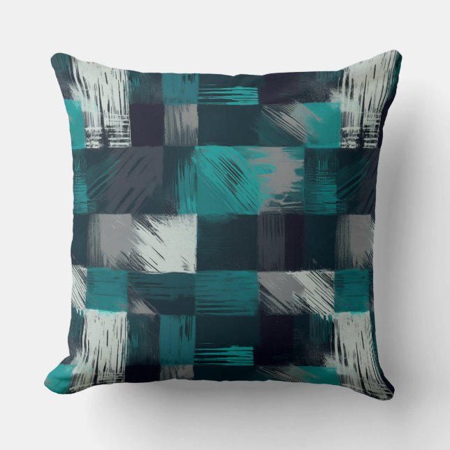 Coussin Élégance Abstraite Sarcelle et Grise  (Recto)