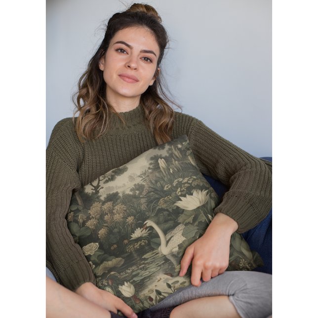 Coussin Élégance botanique - Le cygne dans la forêt (Créateur téléchargé)