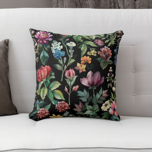 Coussin Élégance botanique vintage Noire