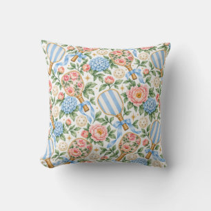 Coussin Élégance Côtière Prépa Pickleball Bleu & Rose Tend