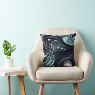Coussin Élégance de Minuit, Bleu Nuit, Sarcelle & Fluid Ar