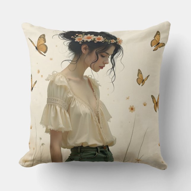 Coussin Élégance Douce dans une Danse de Papillon (Recto)