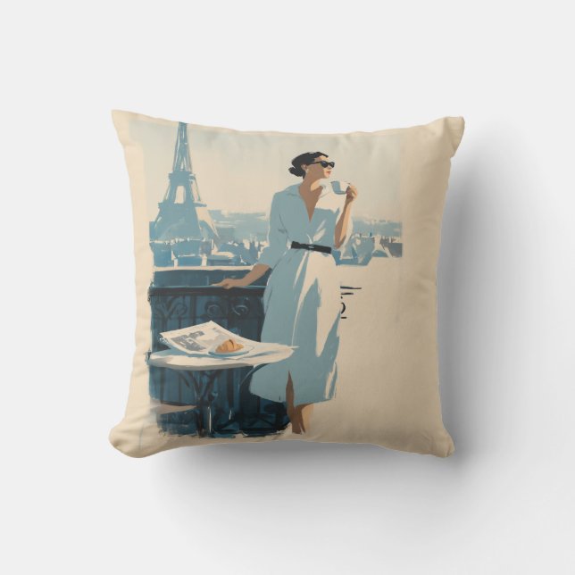 Coussin Élégance du café du matin à Paris (Recto)
