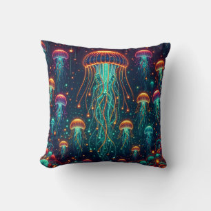 Coussin "Élégance électrique : rayonnement aquatique"