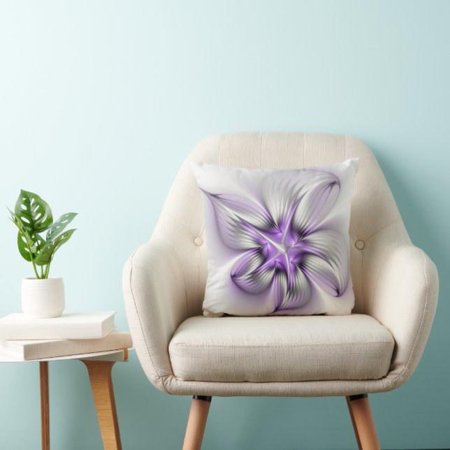 Coussin Élégance florale Art fractal violet abstrait moder (Chaise)