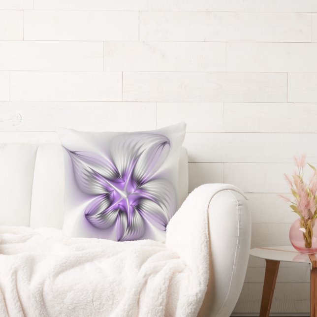 Coussin Élégance florale Art fractal violet abstrait moder (Canapé)