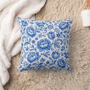 Coussin Élégance florale bleue et blanche