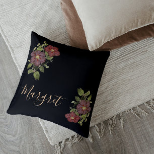 Coussin Élégance florale chic noir