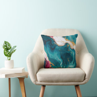 Coussin Élégance Marbre Sarcelle et Cramoisi