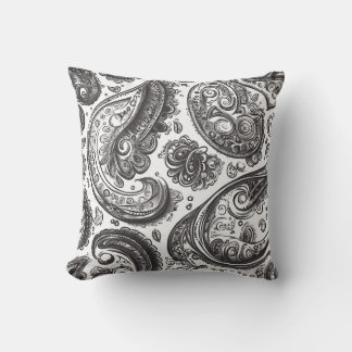 Coussin Élégance noir et blanc Paisley