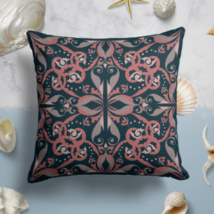 Coussin Élégance ornée en Turquoise charbon