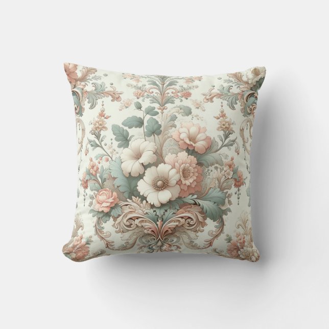 Coussin Élégance victorienne : Motifs pastel doux (Recto)