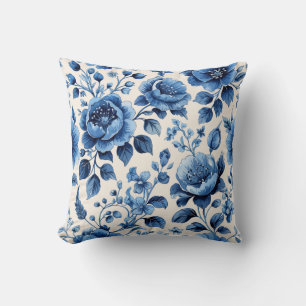 Coussin Élégance vintage de la flore bleue