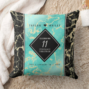 Coussin Élégant 11e Anniversaire de Mariage Turquoise