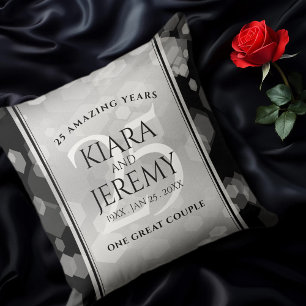 Coussin Élégant 25e anniversaire de Mariage d'argent