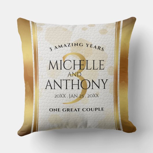 Coussin Élégant 3ème anniversaire de Mariage en cuir (Verso)