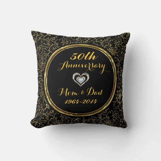 Coussin Élégant 50e anniversaire de Mariage Black & Gold (Recto)