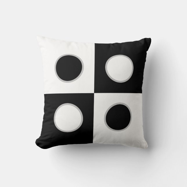 Coussin Elégant Abstrait Cercles et Carrés noirs et blancs (Recto)
