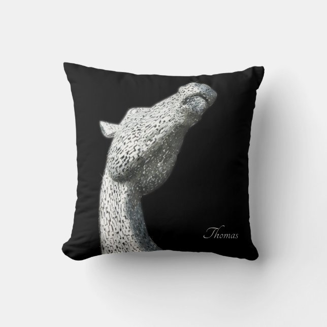 Coussin Elégant Abstrait Cheval d'argent Noir Personnalisé (Recto)