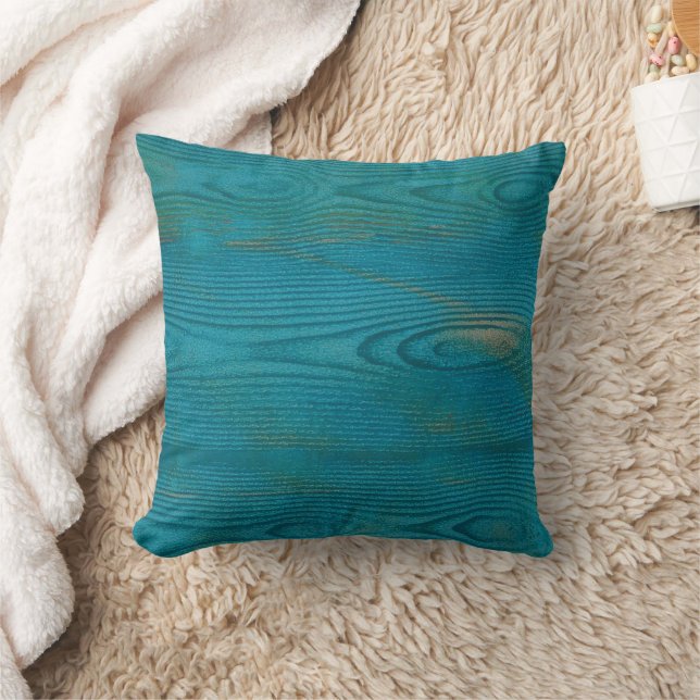 Coussin Élégant Abstrait grain de bois Texture bleu Turquo (Couverture)