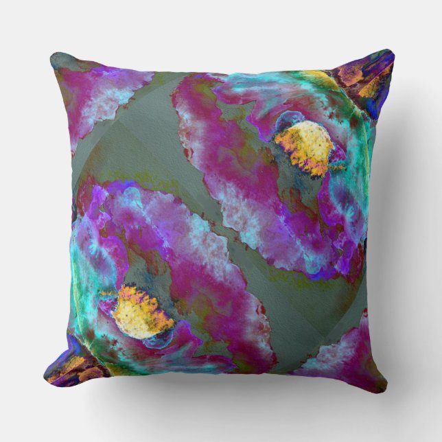 Coussin Elégant abstrait violet turquoise peinture de fleu (Recto)