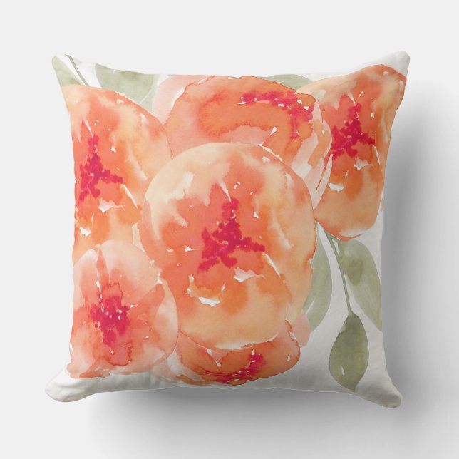 Coussin Elégant Aquarelle Peach Peonies Floral (Recto)