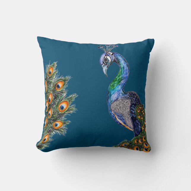 Coussin Elégant Aquarelle Peacock Navy (Recto)
