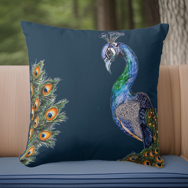 Coussin Elégant Aquarelle Peacock Navy (Créateur téléchargé)