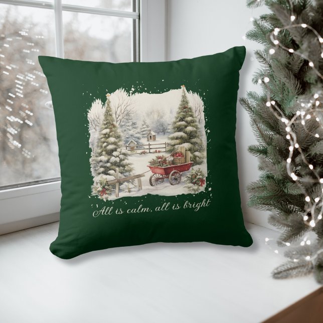 Coussin Elégant Aquarelle Vintage Noël Script (Créateur téléchargé)
