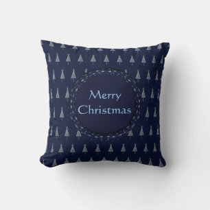 Coussin Élégant Arbres de Noël Bleus et étoiles