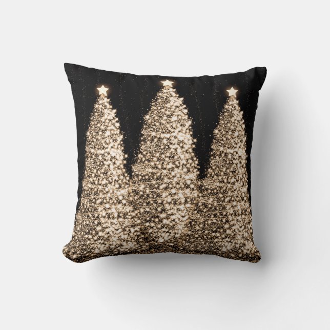 Coussin Élégant Arbres de Noël Or Noir (Recto)