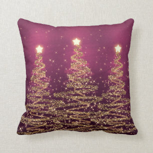 Coussin Élégant Arbres Étincelants de Noël rose violet