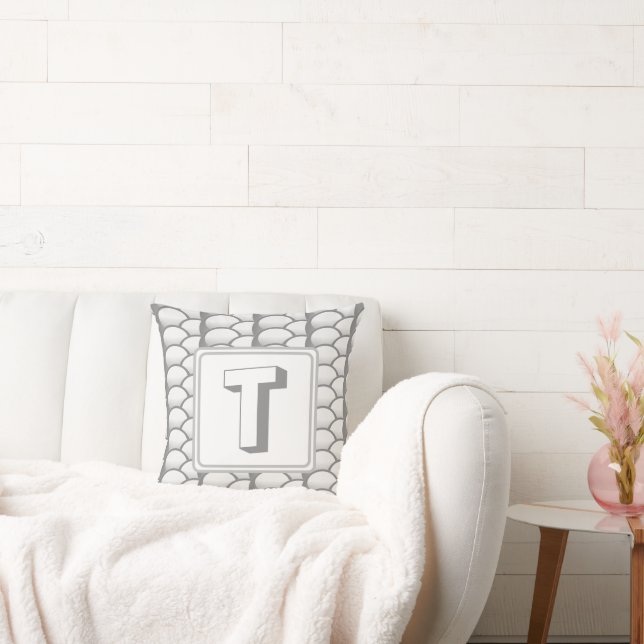 Coussin Élégant Argent Famille géométrique Monogramme init (Canapé)