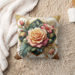 Coussin Élégant Arrangement Floral Avec Roses Et Feuilles