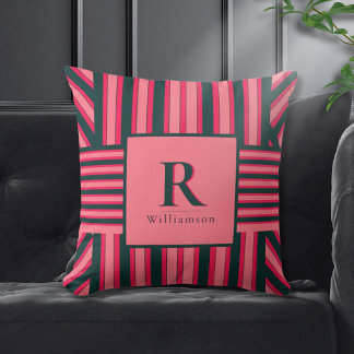 Coussin Élégant Art Déco Motif de monogramme rose fusain