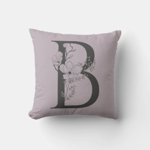 Coussin Élégant B Boho Floral Monogramme initial Lilac G